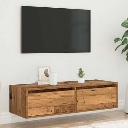 vidaXL TV Cabinet with LED Lights Old Wood 100X35.5x25 cm 4