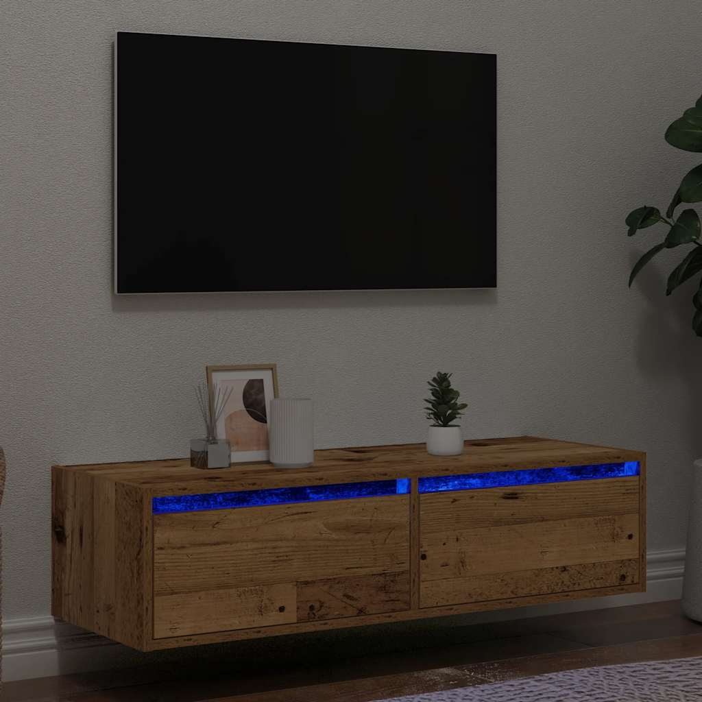 vidaXL TV Cabinet with LED Lights Old Wood 100X35.5x25 cm 1