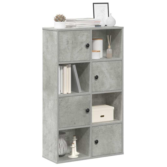 vidaXL Bookcase Concrete Grey Engineered Wood with eight storage compartments