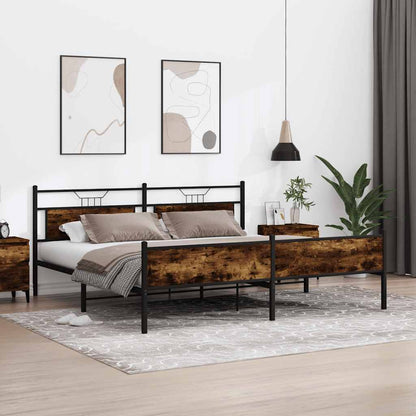 vidaXL Bed Frame without Mattress Engineered Wood Smoked Oak with Headboard & High Footboard