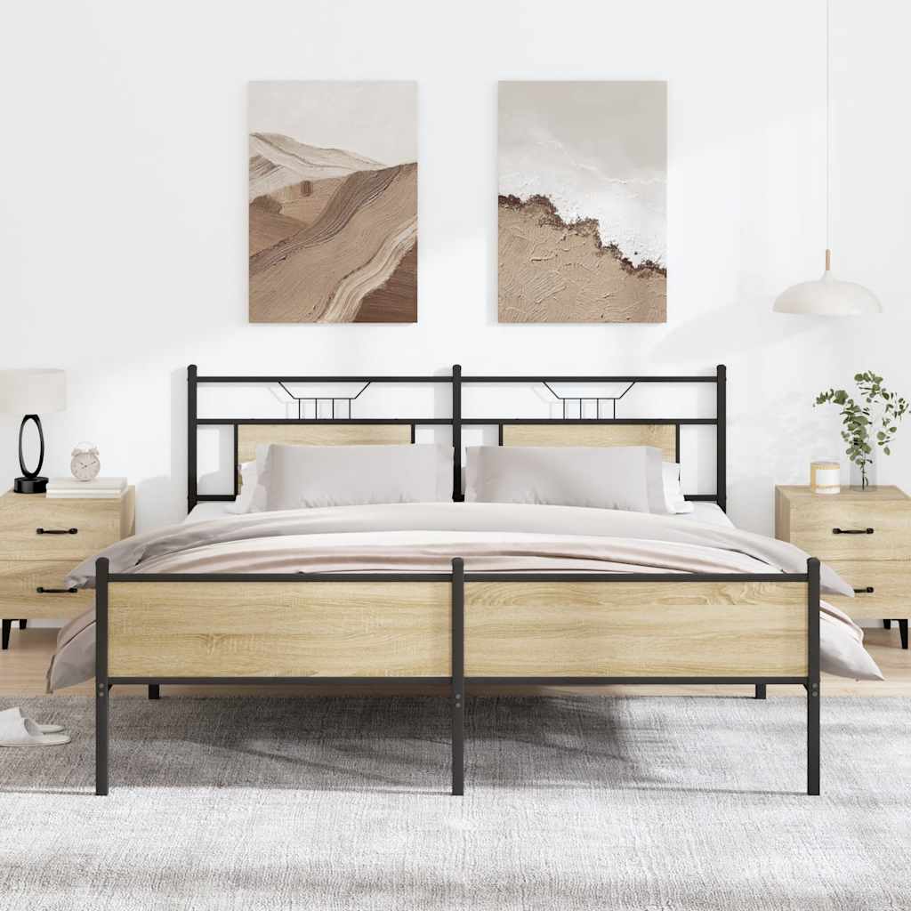 vidaXL Bed Frame without Mattress Engineered Wood Sonoma Oak with Headboard & High Footboard