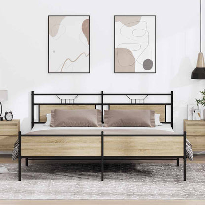 vidaXL Bed Frame without Mattress Engineered Wood Sonoma Oak with Headboard & High Footboard