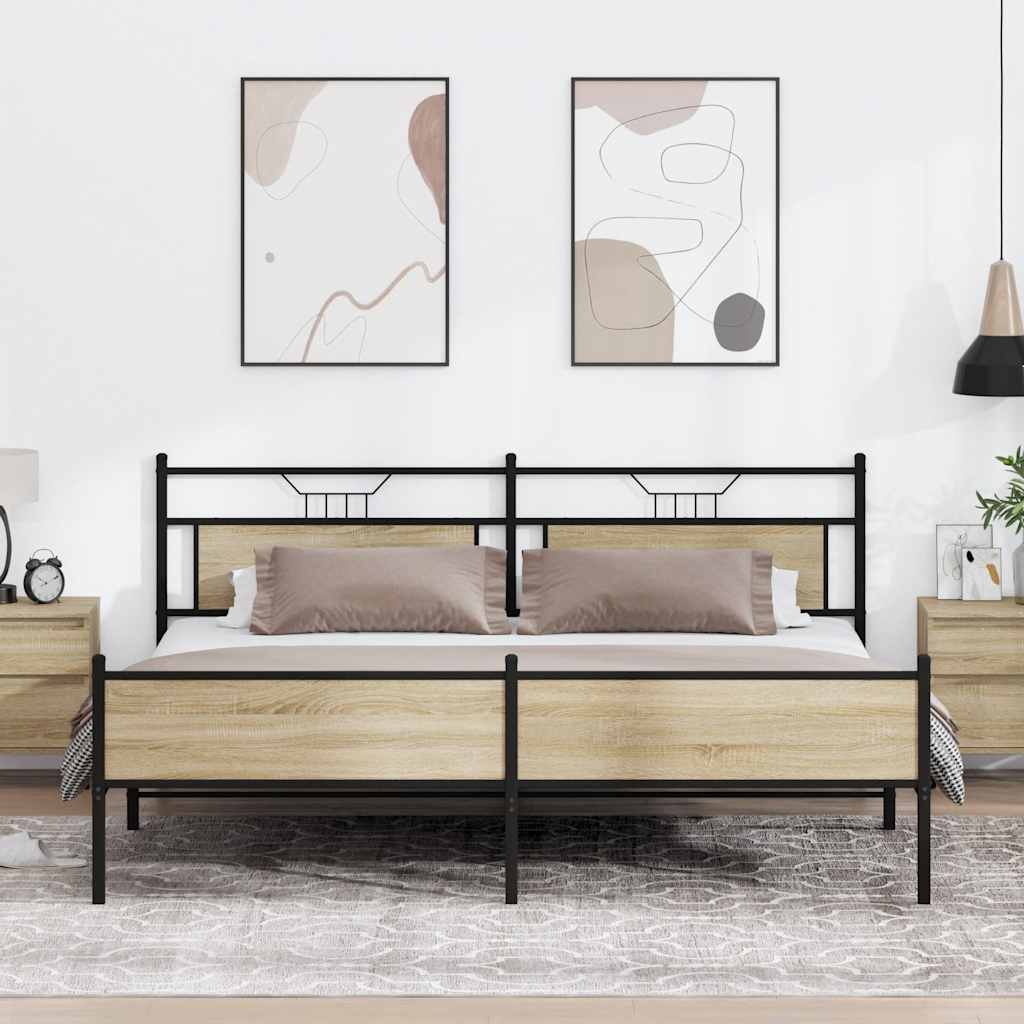 vidaXL Bed Frame without Mattress Engineered Wood Sonoma Oak with Headboard & High Footboard