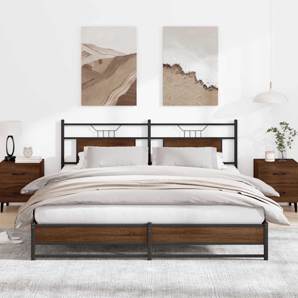 vidaXL Bed Frame without Mattress Engineered Wood Brown Oak with Headboard & Dual Low Footboard