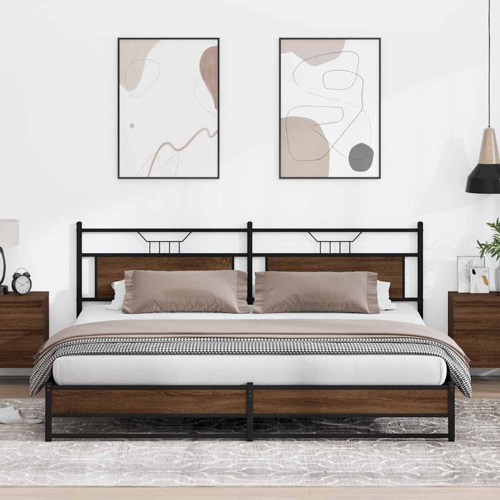 vidaXL Bed Frame without Mattress Engineered Wood Brown Oak with Headboard & Dual Low Footboard
