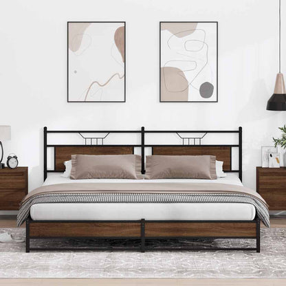 vidaXL Bed Frame without Mattress Engineered Wood Brown Oak with Headboard & Dual Low Footboard
