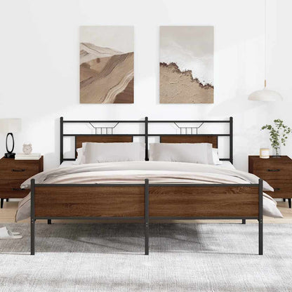 vidaXL Bed Frame without Mattress Engineered Wood Brown Oak with Headboard & High Footboard