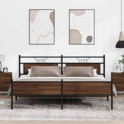 vidaXL Bed Frame without Mattress Engineered Wood Brown Oak with Headboard & High Footboard