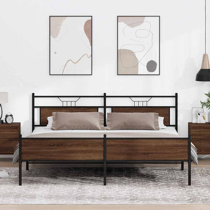 vidaXL Bed Frame without Mattress Engineered Wood Brown Oak with Headboard & High Footboard