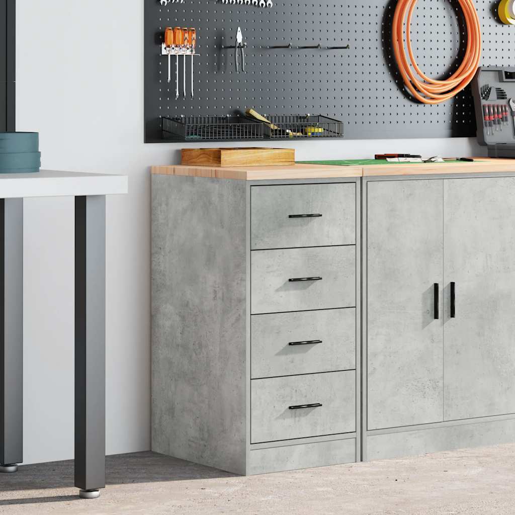 Garage Storage Cabinet Solid Wood Pine 40 x 51 x 85 cm 4 Drawers Concrete grey
