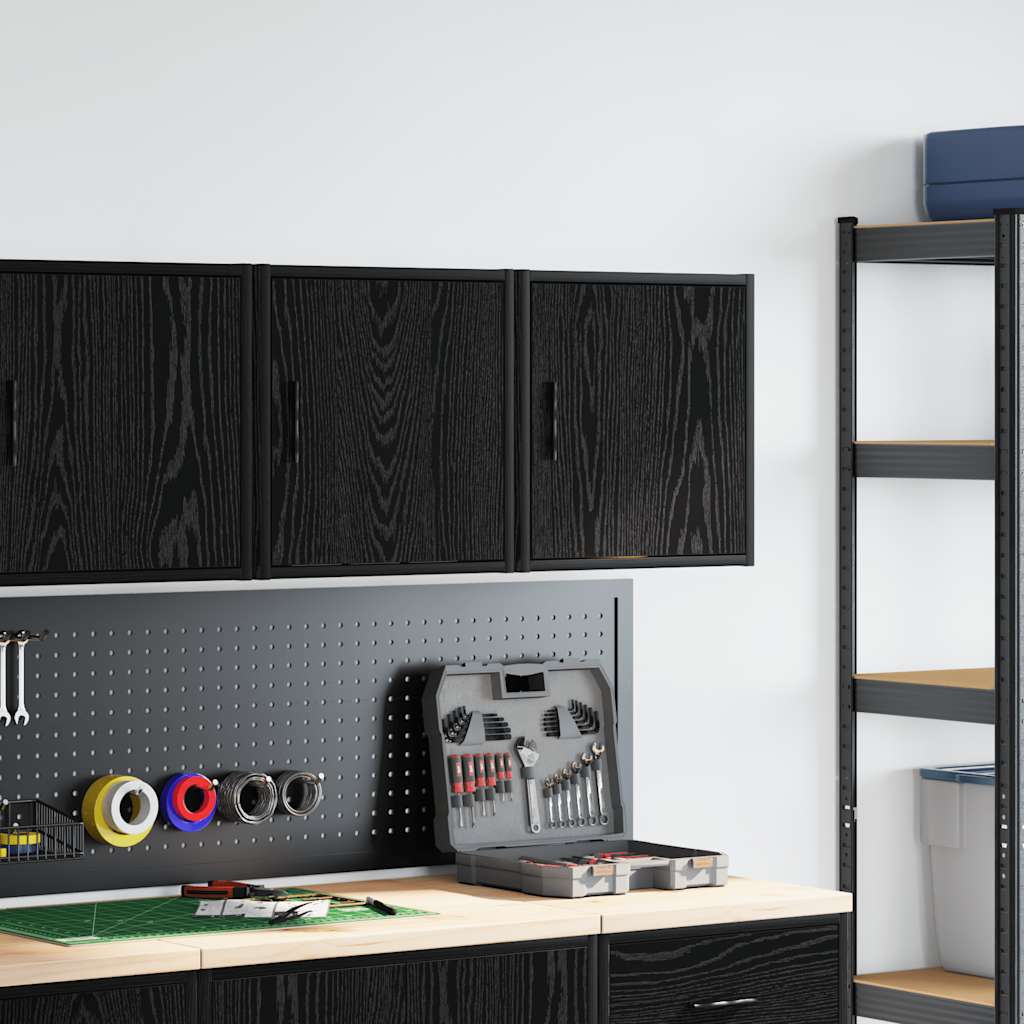 vidaXL Garage Wall Cabinets 2 pcs Black Engineered Wood 3