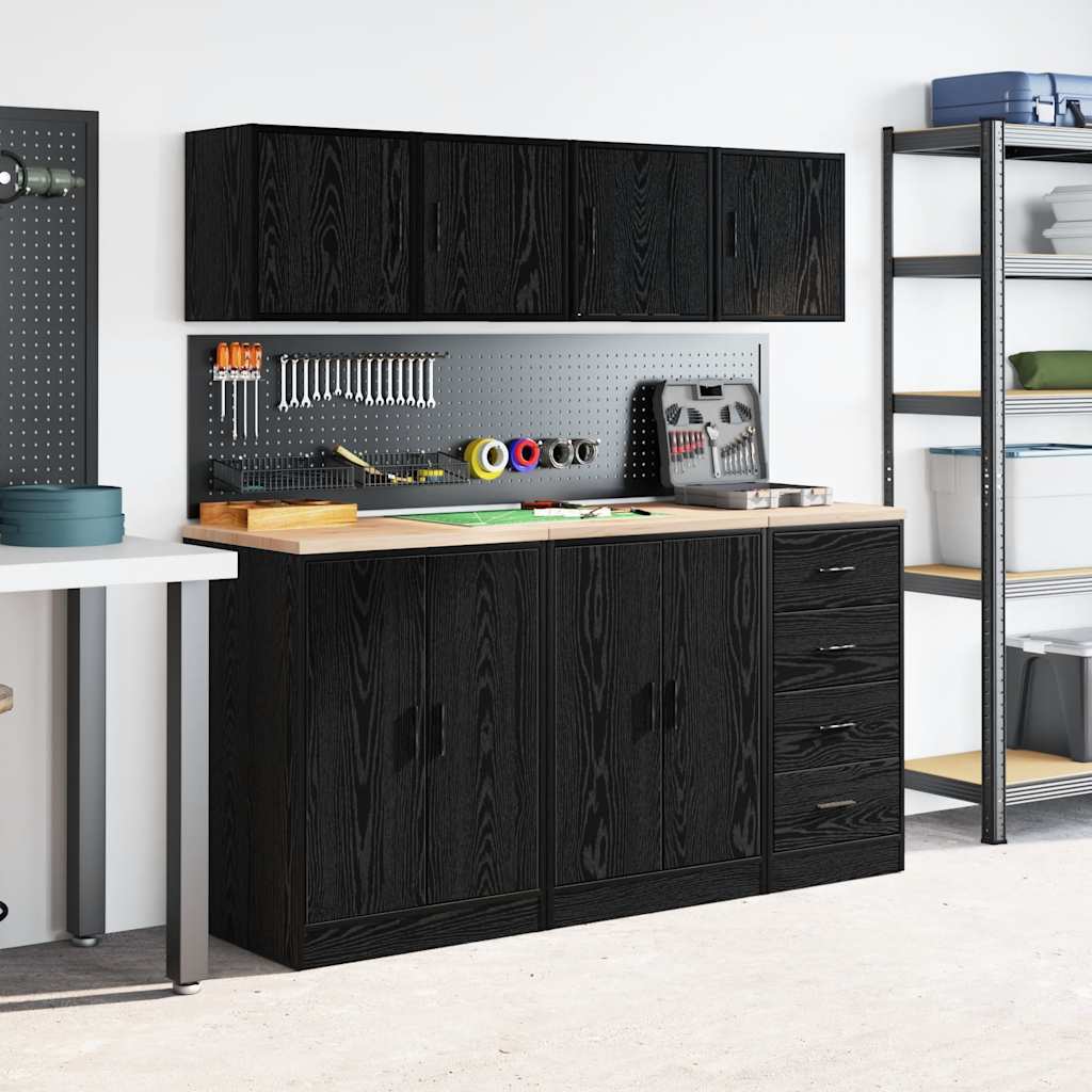vidaXL Garage Wall Cabinets 2 pcs Black Engineered Wood 4