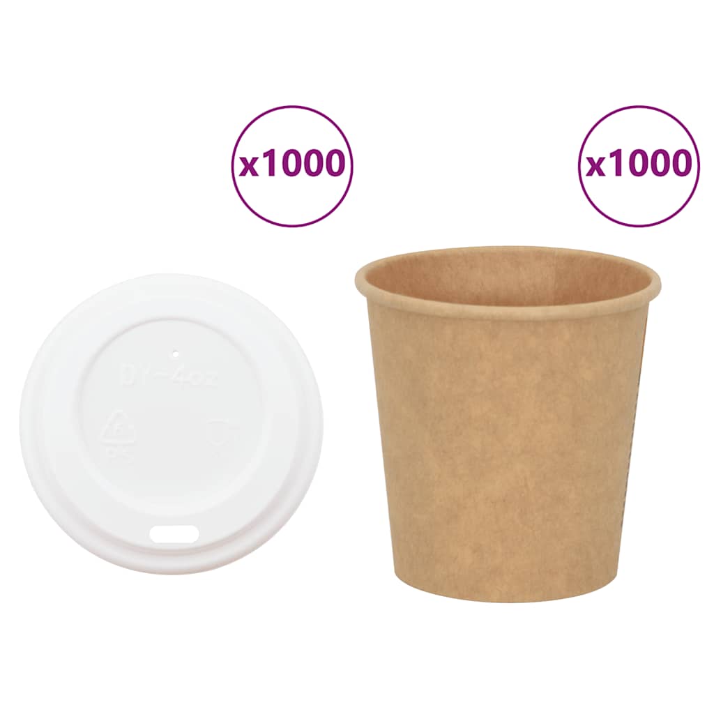 vidaXL Paper Coffee Cups with Lids 1000 pcs 4oz 100ml 1