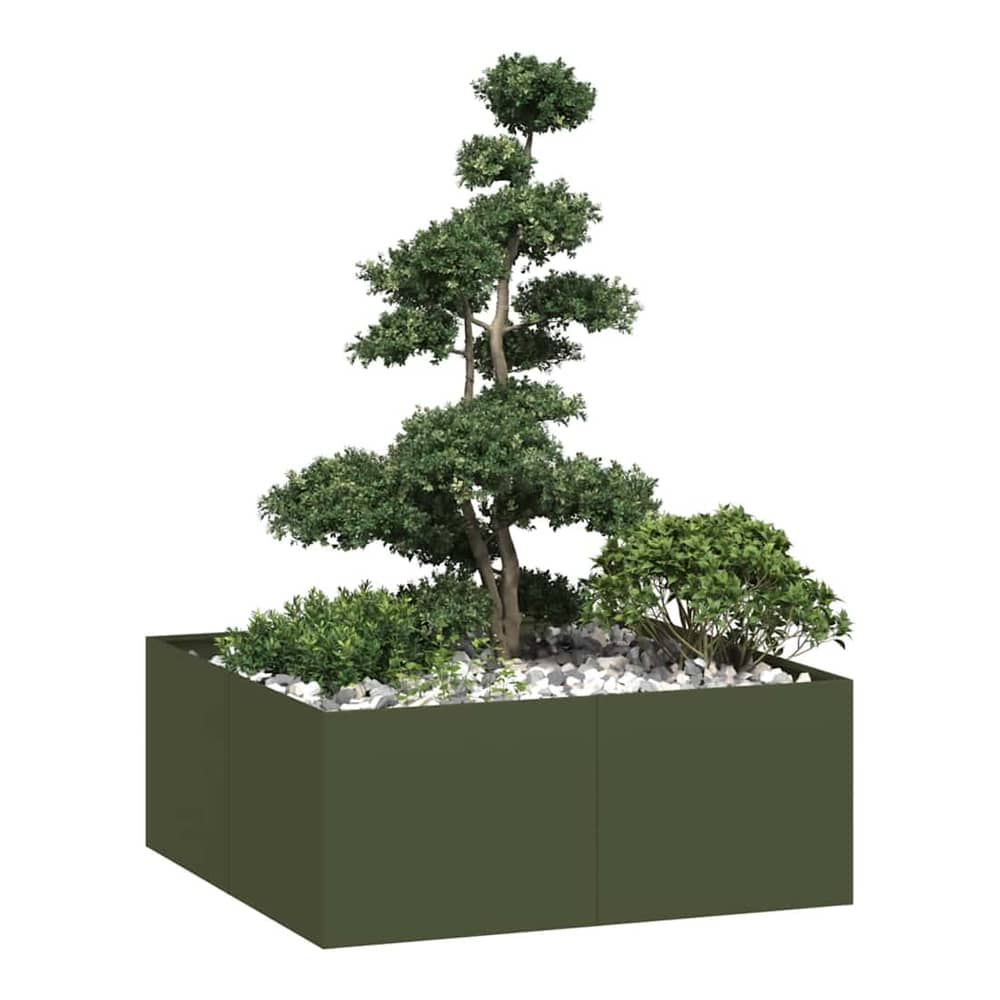 Planter 100x100x40 cm Steel Olive green