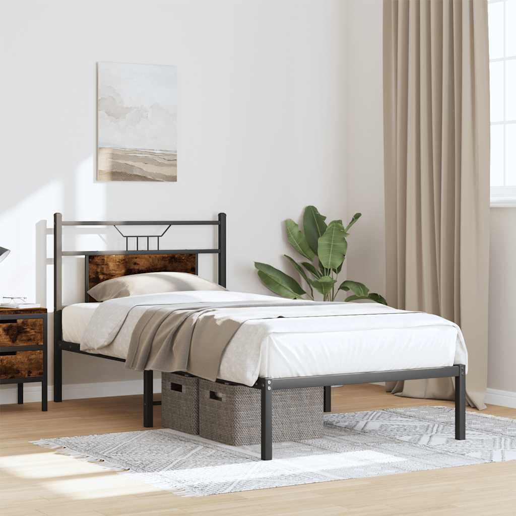 vidaXL Bed Frame without Mattress Smoked Oak 75x190 cm Small Single Engineered Wood 4