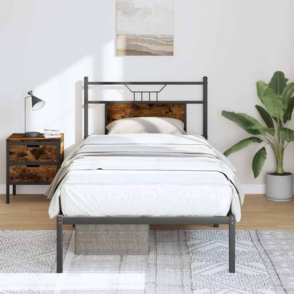 vidaXL Bed Frame without Mattress Smoked Oak 75x190 cm Small Single Engineered Wood 1