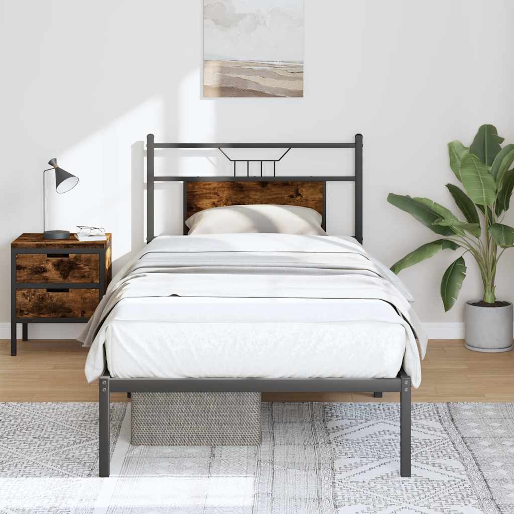 vidaXL Bed Frame without Mattress Smoked Oak 90x190 cm Single Engineered Wood 1