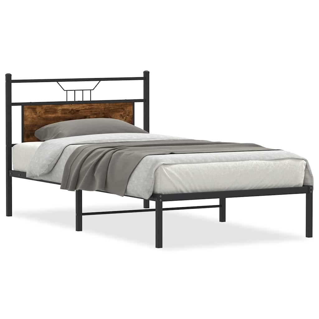 vidaXL Bed Frame without Mattress Smoked Oak 100x190 cm Engineered Wood 2