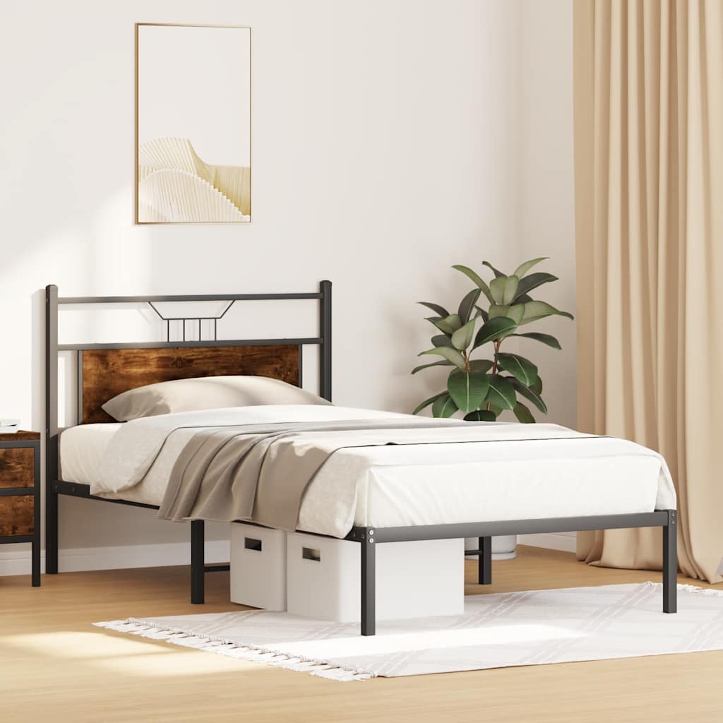 vidaXL Bed Frame without Mattress Smoked Oak 100x200 cm Engineered Wood 4