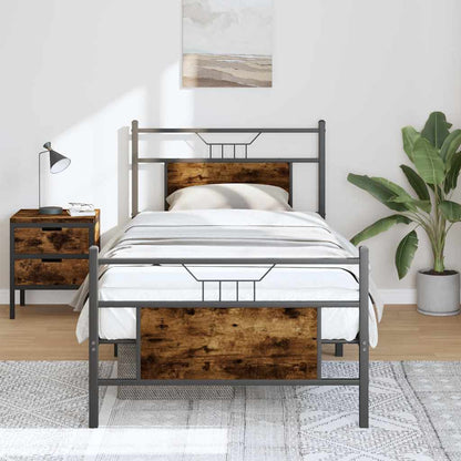 vidaXL Bed Frame without Mattress Smoked Oak 75x190 cm Small Single Engineered Wood 1