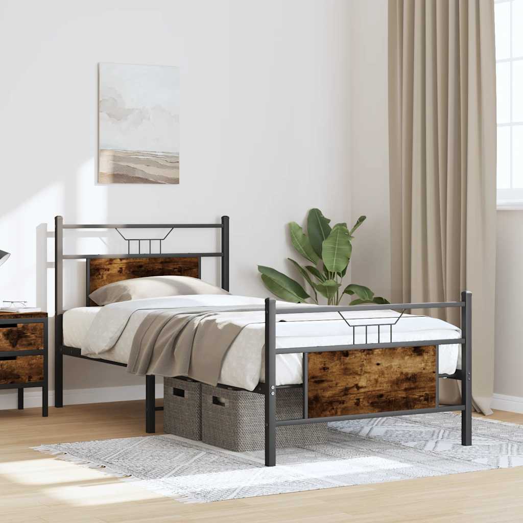 vidaXL Bed Frame without Mattress Smoked Oak 90x200 cm Engineered Wood 4