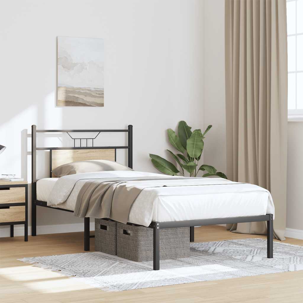 vidaXL Bed Frame without Mattress Sonoma Oak 90x190 cm Single Engineered Wood 4