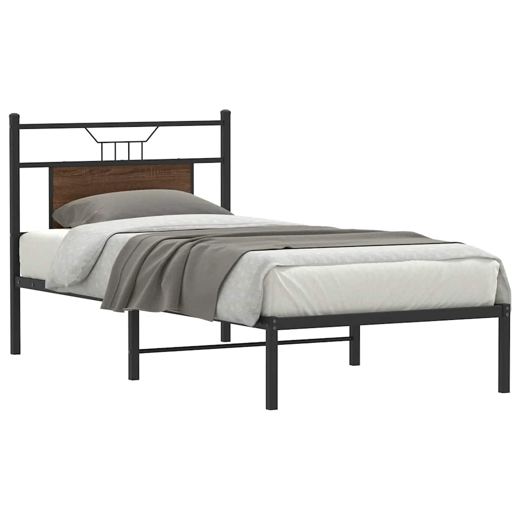 vidaXL Bed Frame without Mattress Brown Oak 75x190 cm Small Single Engineered Wood 1