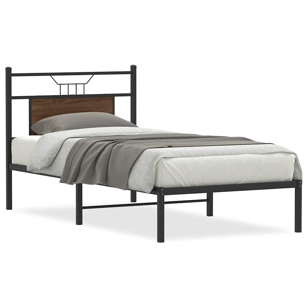 vidaXL Bed Frame without Mattress Brown Oak 90x190 cm Single Engineered Wood 2