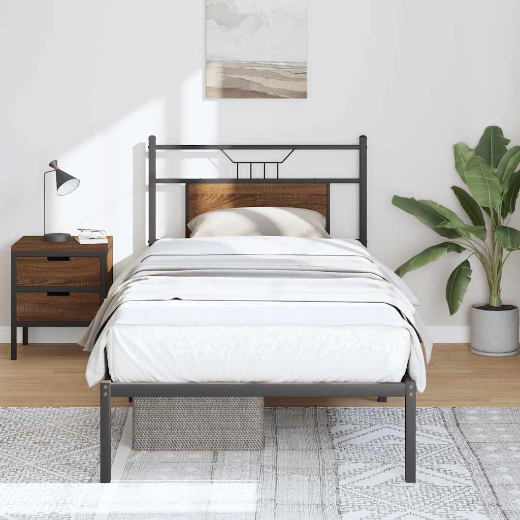 vidaXL Bed Frame without Mattress Brown Oak 90x200 cm Engineered Wood 4