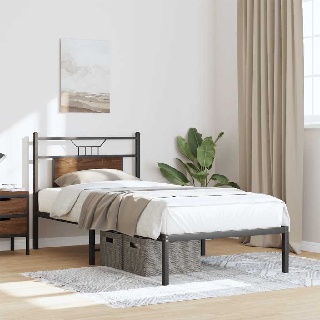 vidaXL Bed Frame without Mattress Brown Oak 90x200 cm Engineered Wood 5