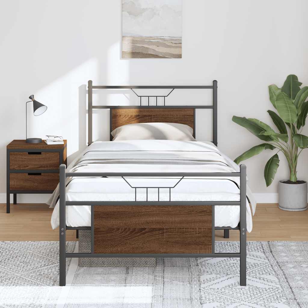 vidaXL Bed Frame without Mattress Brown Oak 75x190 cm Small Single Engineered Wood 4