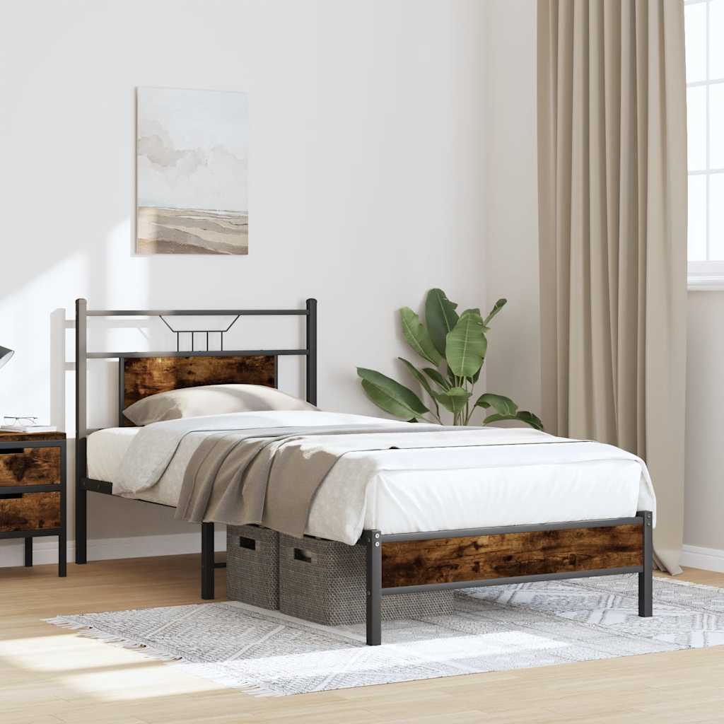 vidaXL Bed Frame without Mattress Smoked Oak 90x200 cm Engineered Wood 4