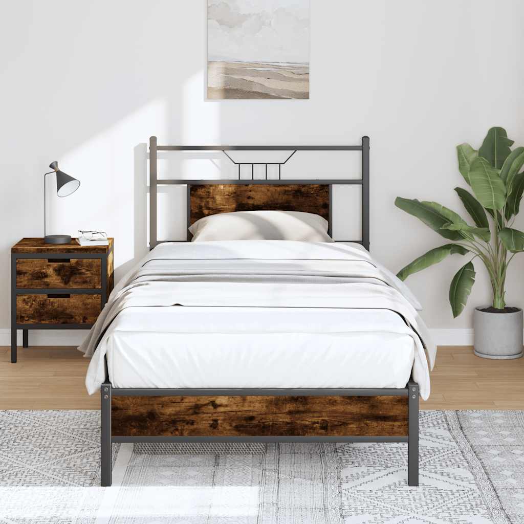 vidaXL Bed Frame without Mattress Smoked Oak 90x200 cm Engineered Wood 1