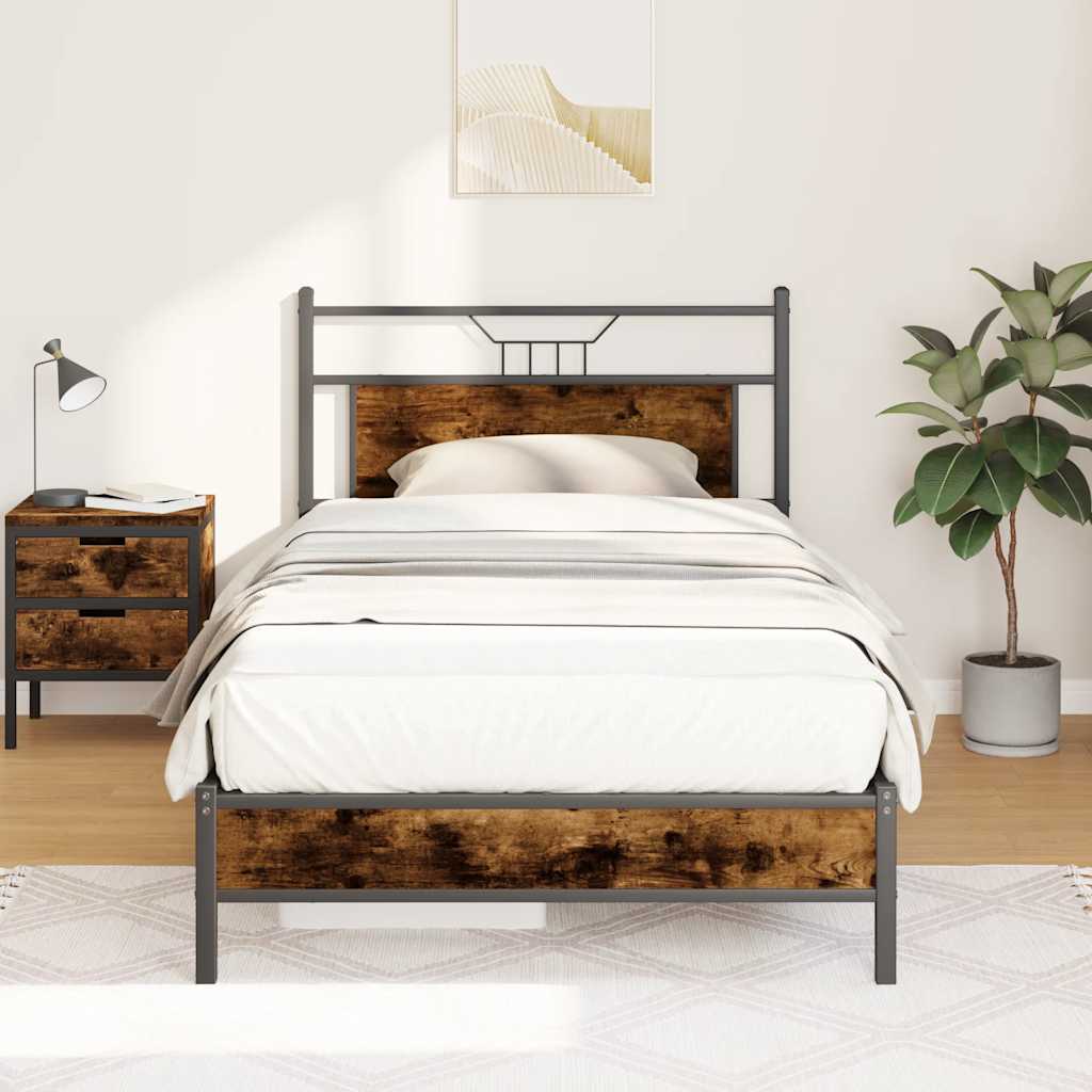 vidaXL Bed Frame without Mattress Smoked Oak 100x190 cm Engineered Wood 1