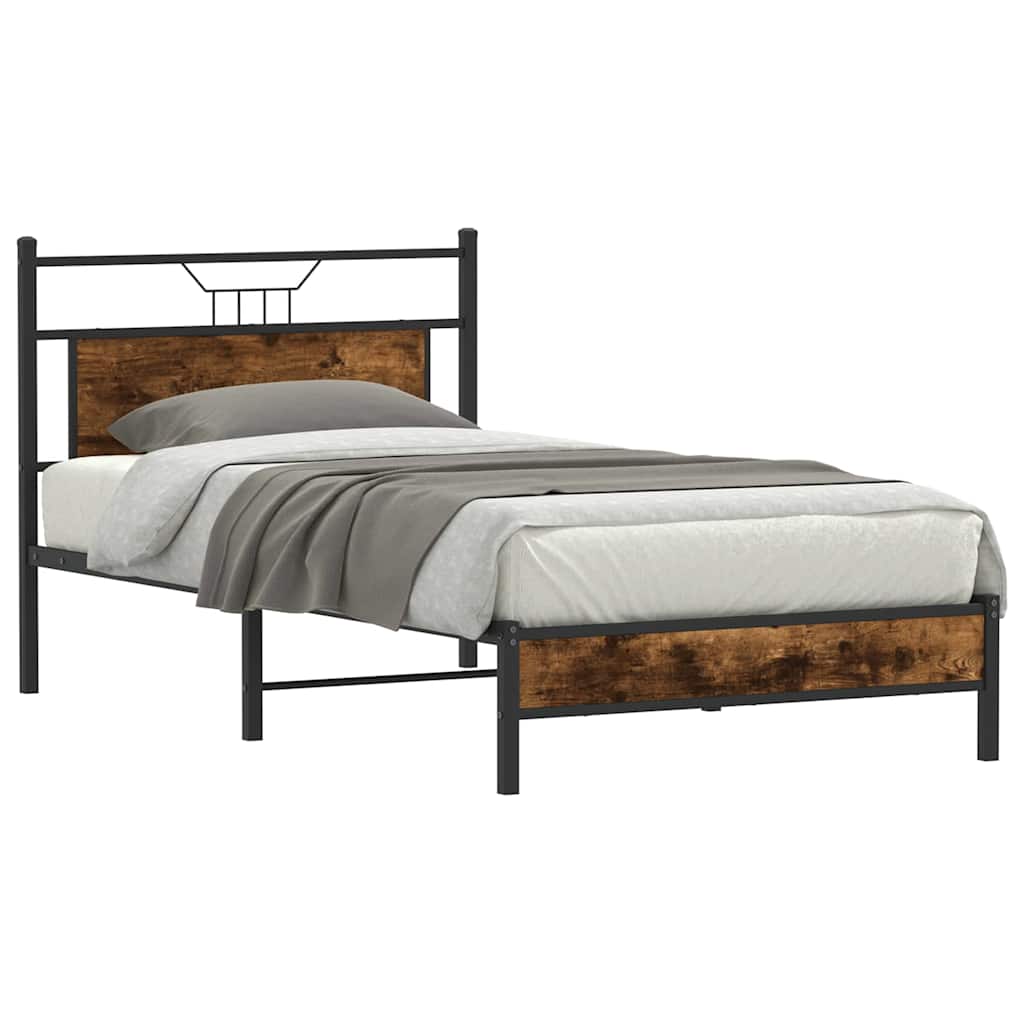 vidaXL Bed Frame without Mattress Smoked Oak 100x200 cm Engineered Wood 3