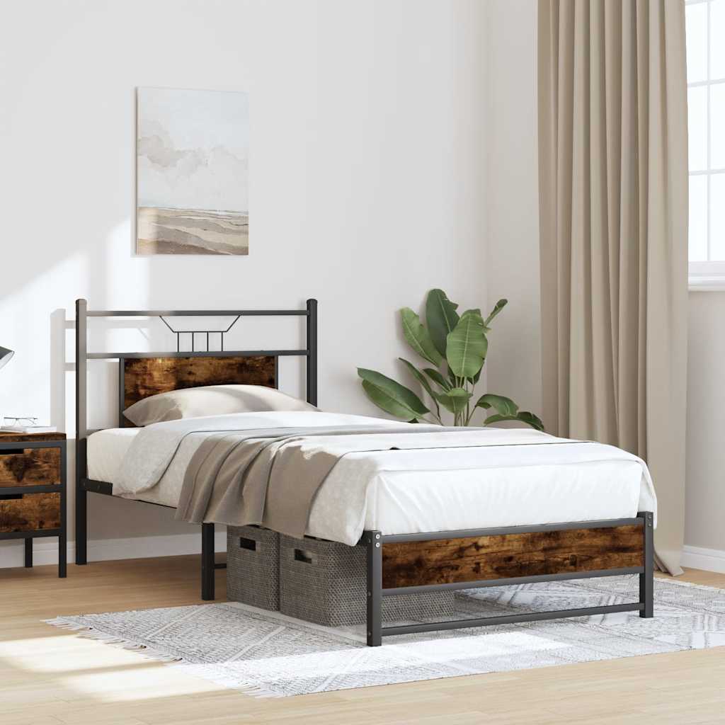vidaXL Bed Frame without Mattress Smoked Oak 90x190 cm Single Engineered Wood 4