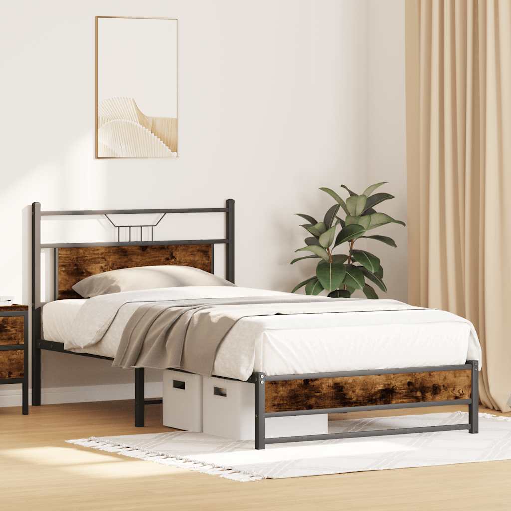 vidaXL Bed Frame without Mattress Smoked Oak 100x200 cm Engineered Wood 4