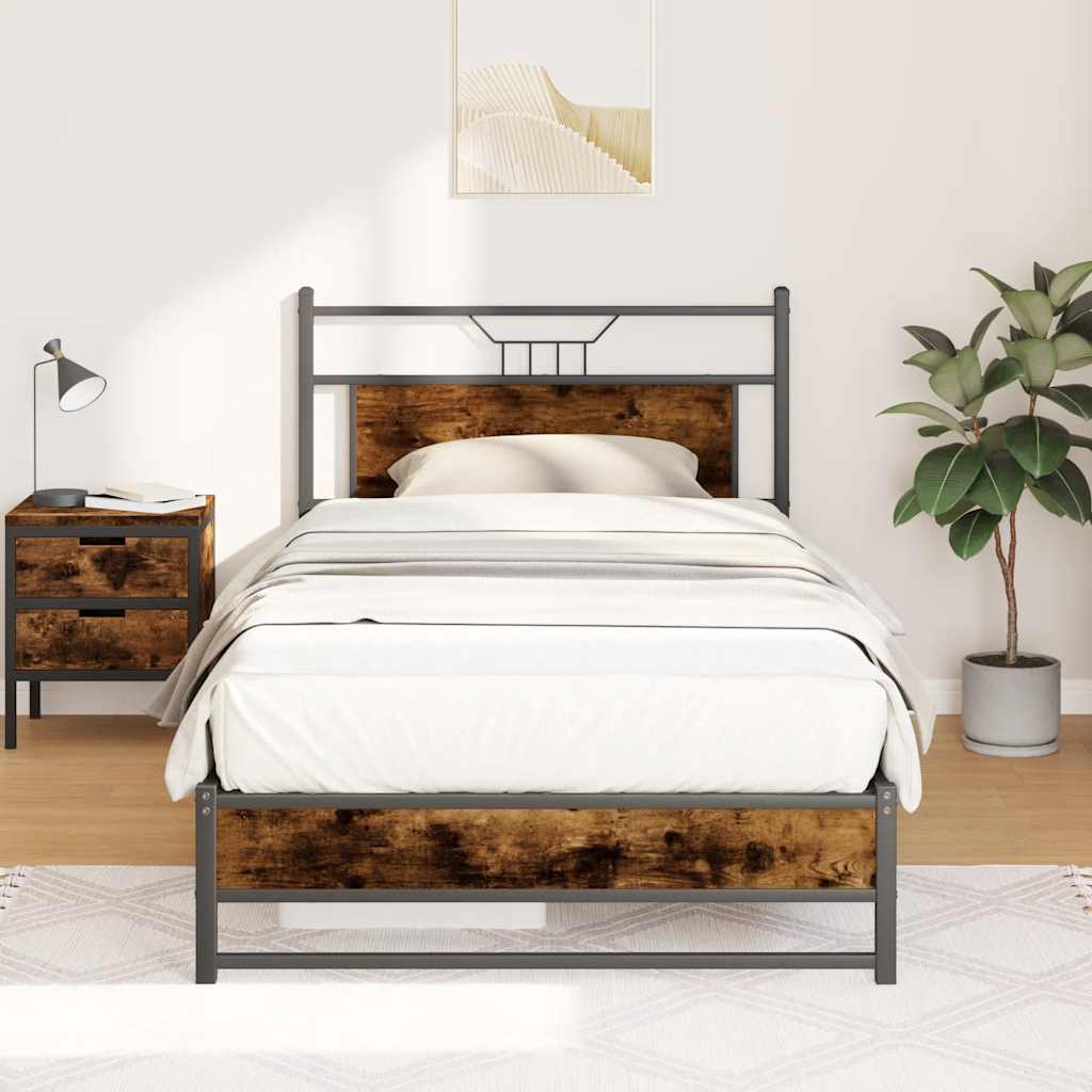 vidaXL Bed Frame without Mattress Smoked Oak 100x200 cm Engineered Wood 1