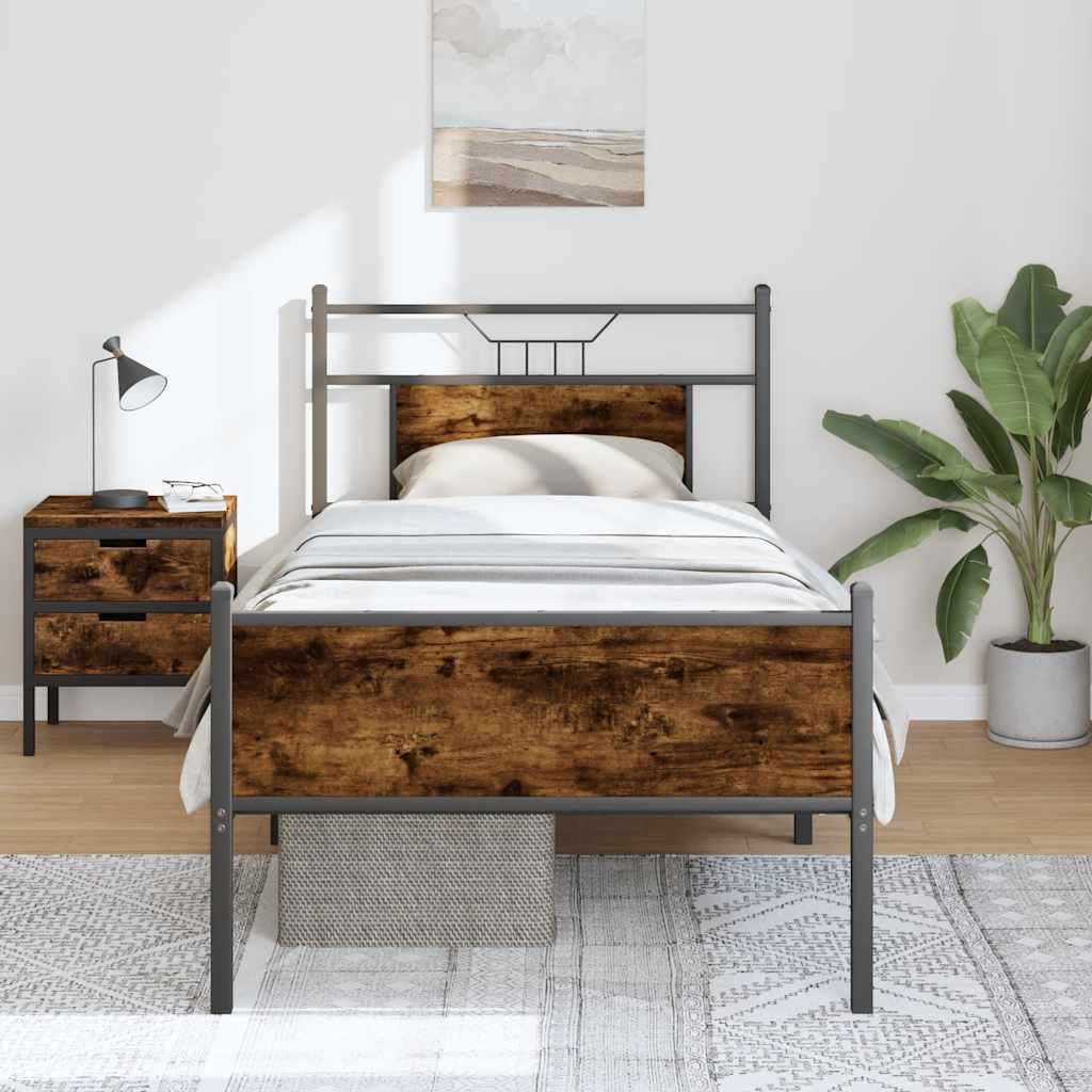 vidaXL Bed Frame without Mattress Smoked Oak 75x190 cm Small Single Engineered Wood 4