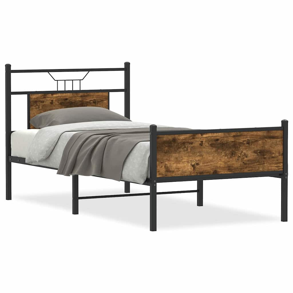 Bed Frame without Mattress Engineered Wood Smoked oak With headboard & high footboard 90 cm 200 cm