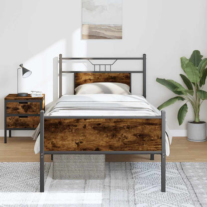 Bed Frame without Mattress Engineered Wood Smoked oak With headboard & high footboard 90 cm 200 cm