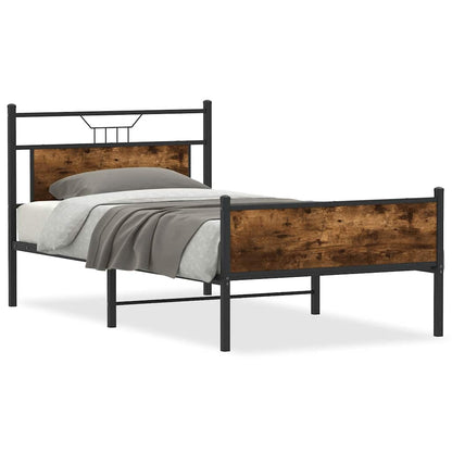Bed Frame without Mattress Engineered Wood Smoked oak With headboard & high footboard 100 cm 190 cm