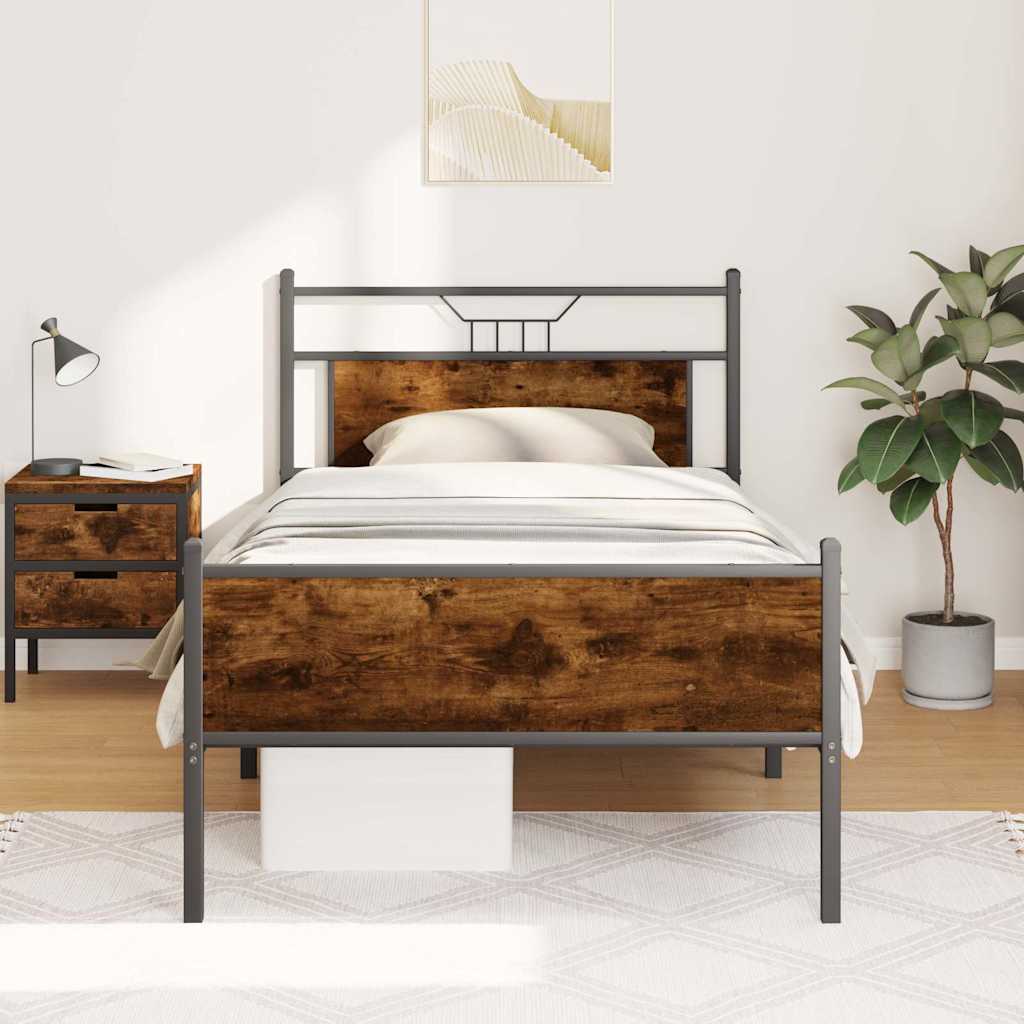 Bed Frame without Mattress Engineered Wood Smoked oak With headboard & high footboard 100 cm 190 cm