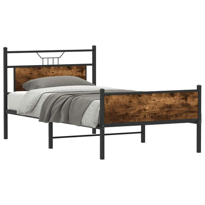 vidaXL Bed Frame without Mattress Engineered Wood Smoked Oak with Headboard & High Footboard