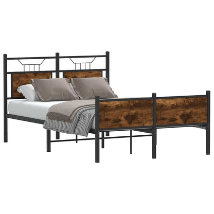 vidaXL Bed Frame without Mattress Engineered Wood Smoked Oak with Headboard & High Footboard