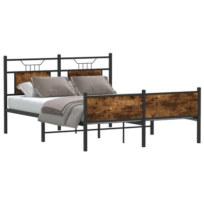 vidaXL Bed Frame without Mattress Engineered Wood Smoked Oak with Headboard & High Footboard