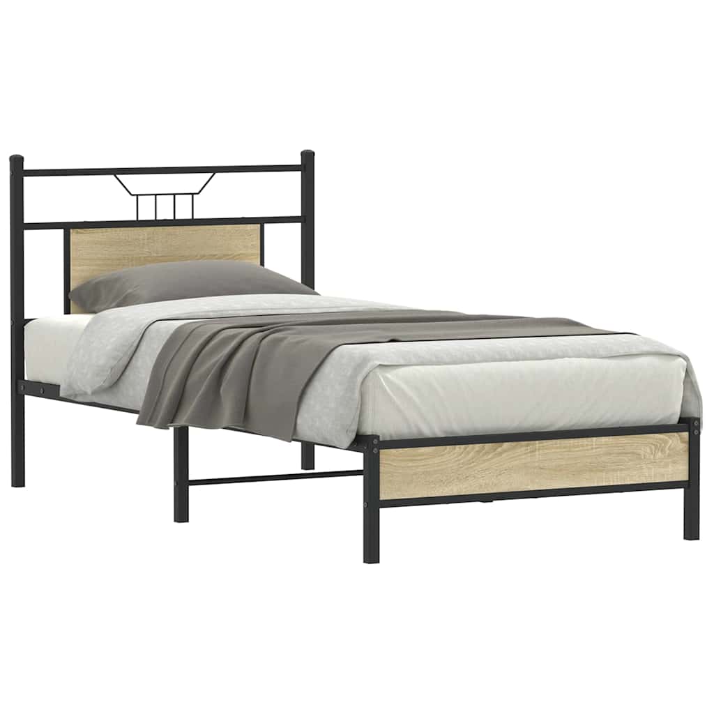 vidaXL Bed Frame without Mattress Sonoma Oak 75x190 cm Small Single Engineered Wood 3