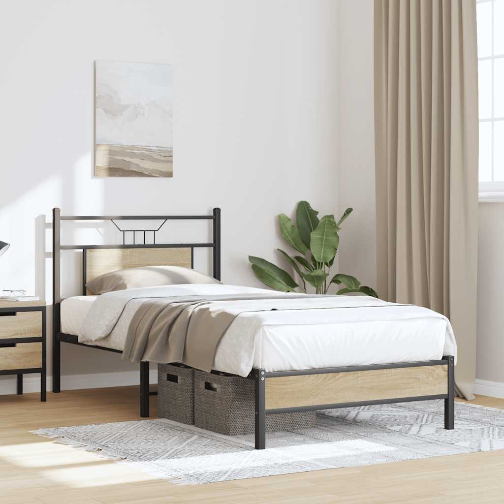vidaXL Bed Frame without Mattress Sonoma Oak 75x190 cm Small Single Engineered Wood 4