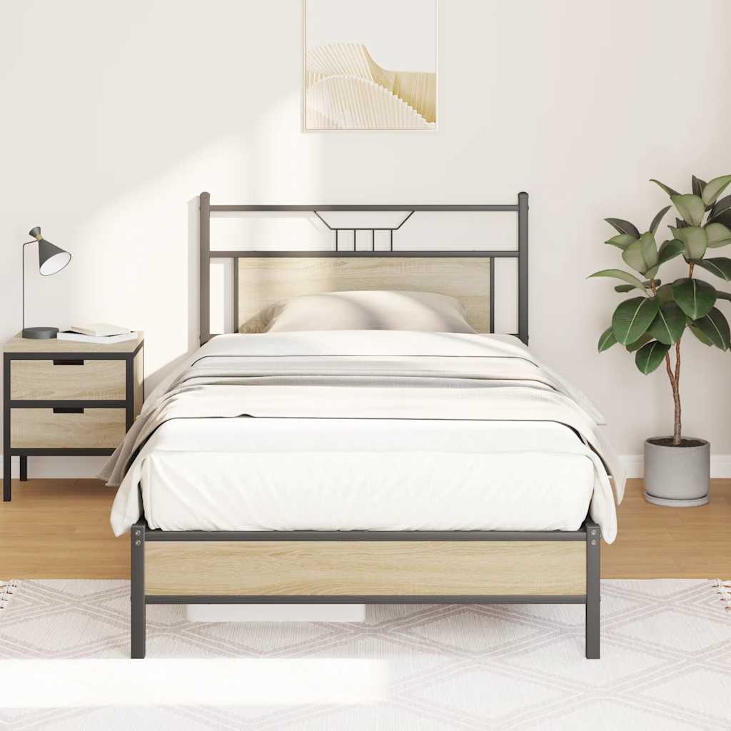 vidaXL Bed Frame without Mattress Sonoma Oak 100x190 cm Engineered Wood 1