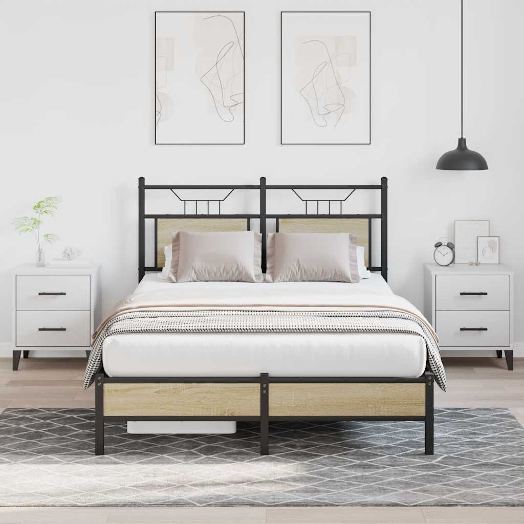 vidaXL Bed Frame without Mattress Engineered Wood Sonoma Oak with Headboard & Low Footboard